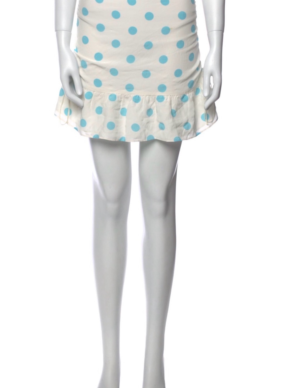 For Love And Lemons Cream Mini Skirt with Light Blue Polka Dots